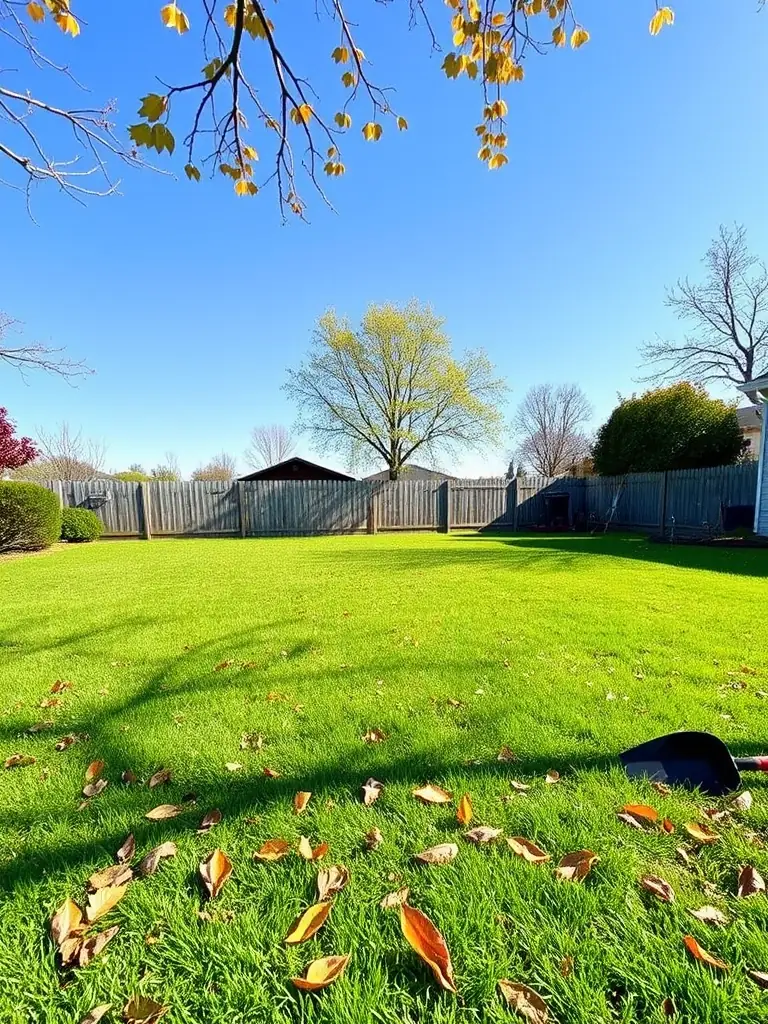 A clean and tidy yard after a seasonal clean-up by Ruell's Lawns, showcasing the removal of leaves and debris.